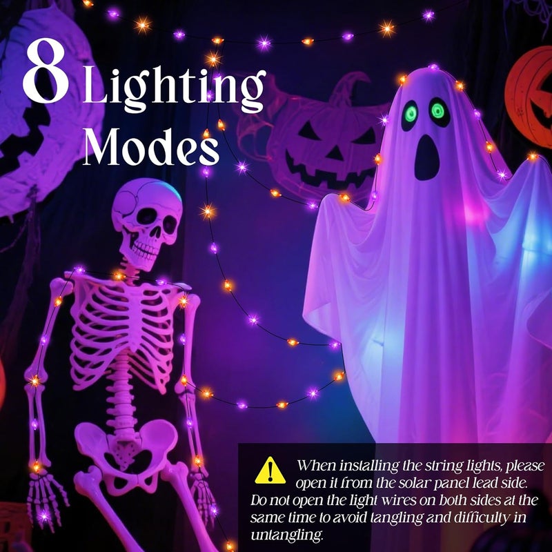 Selarlyt 4-Pack 400LED Solar Halloween Lights，Orange& Purple String Lights，Solar Fairy Lights with 8 Modes， Halloween Lights Outdoor Waterproof for Bedroom Patio Garden Party Yard Decoration - Image 2